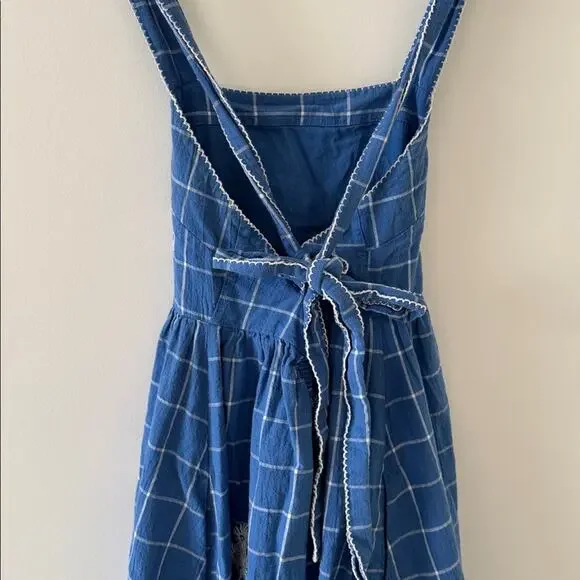 Madewell Petite Embroidered Cicely Tiered Midi Dress in Plaid 100% Cotton  Sz 00